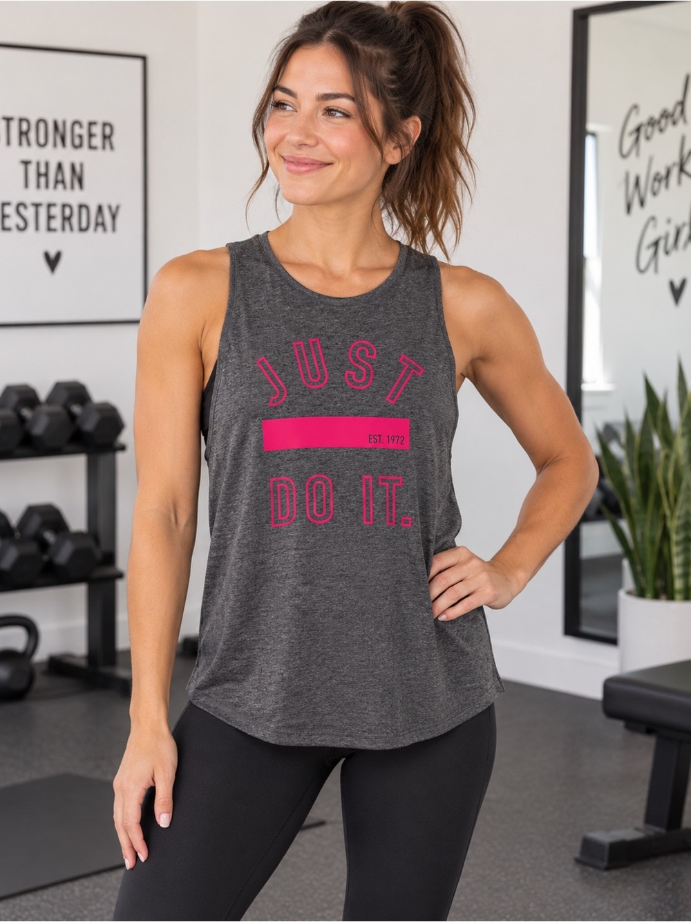 Nike Gray Muscle Tank with Pink JUST DO IT. Graphic